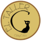 Logo del taller ClayCats con un diseño de un gato negro estilizado sobre un fondo beige.